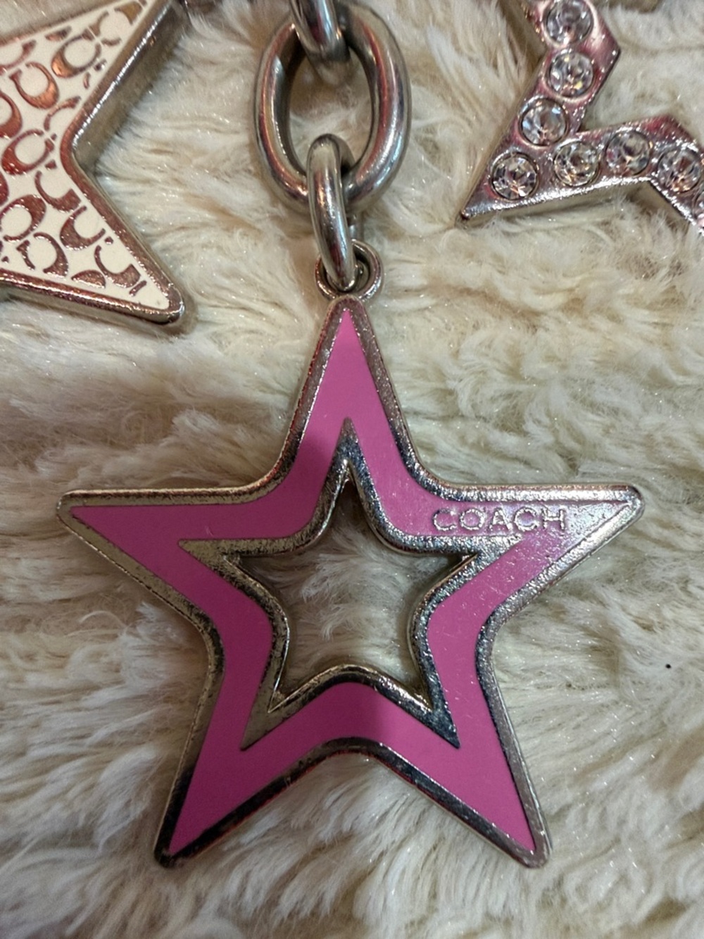 Coach Pink Multi-Star Key & Card Holder Charm - Picture 2 of 4
